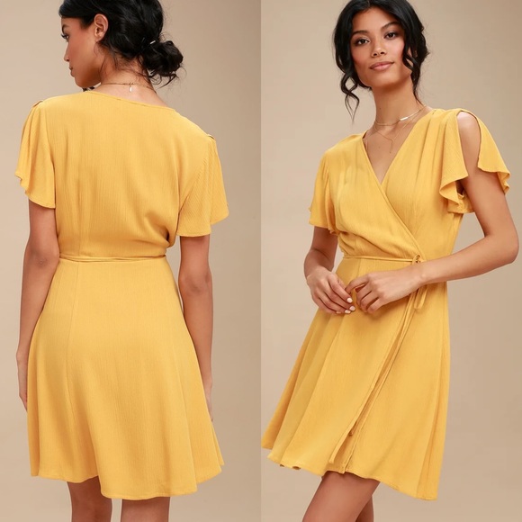 Lulus Mustard Yellow Wrap Dress - Picture 9 of 10